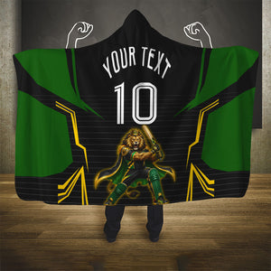 Personalized Jamaica Cricket Lion Mascot Hooded Blanket Kingsmen Royal King Batsman Sport