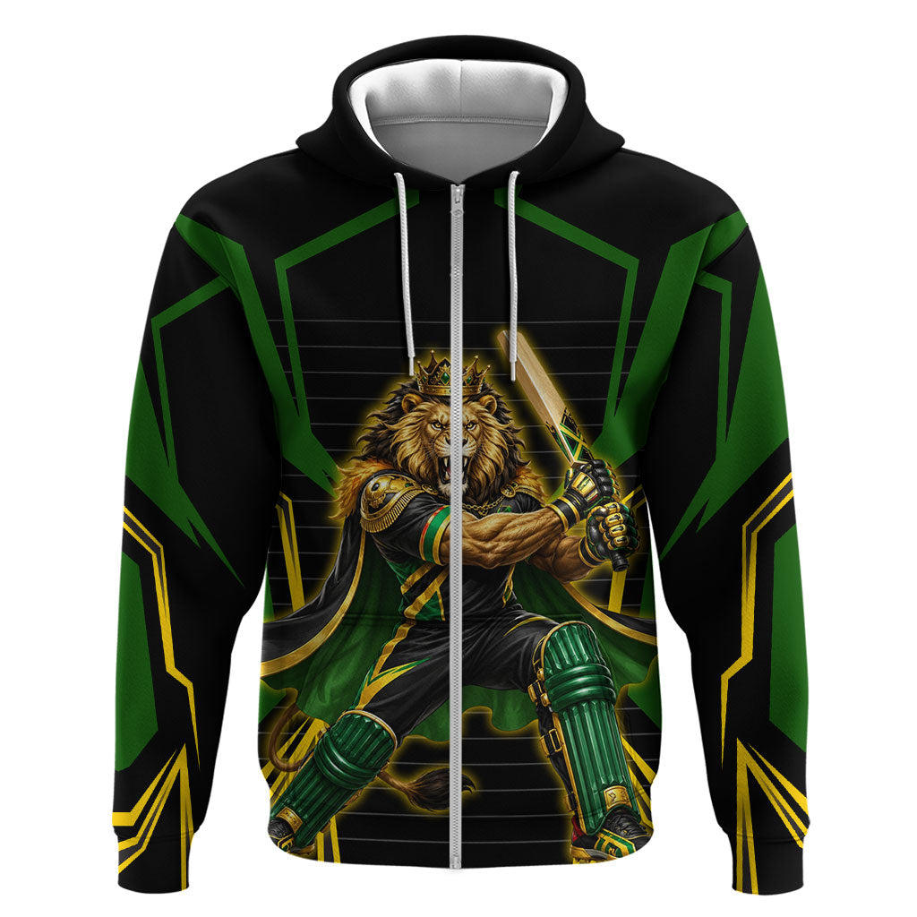 Personalized Jamaica Cricket Lion Mascot Zip Hoodie Kingsmen Royal King Batsman Sport