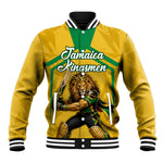 Personalized Jamaica Kingsmen Cricket Lion Baseball Jacket Royal King Batsman Sports Graphic Art
