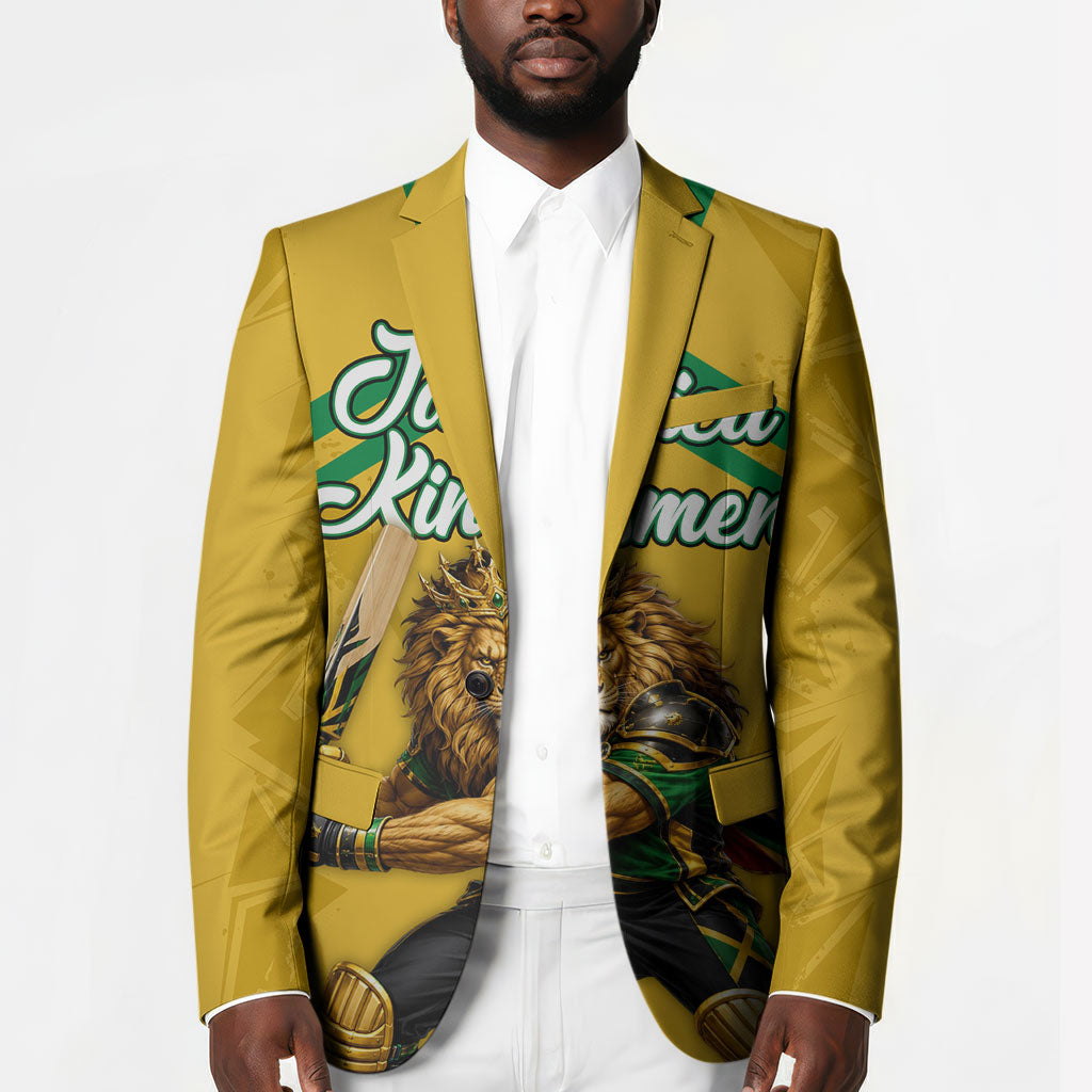 Personalized Jamaica Kingsmen Cricket Lion Blazer Royal King Batsman Sports Graphic Art