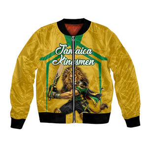 Personalized Jamaica Kingsmen Cricket Lion Bomber Jacket Royal King Batsman Sports Graphic Art