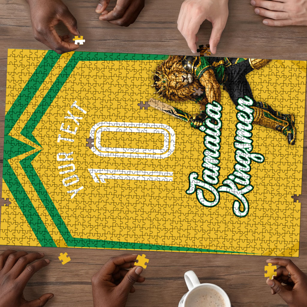 Personalized Jamaica Kingsmen Cricket Lion Puzzle Royal King Batsman Sports Graphic Art