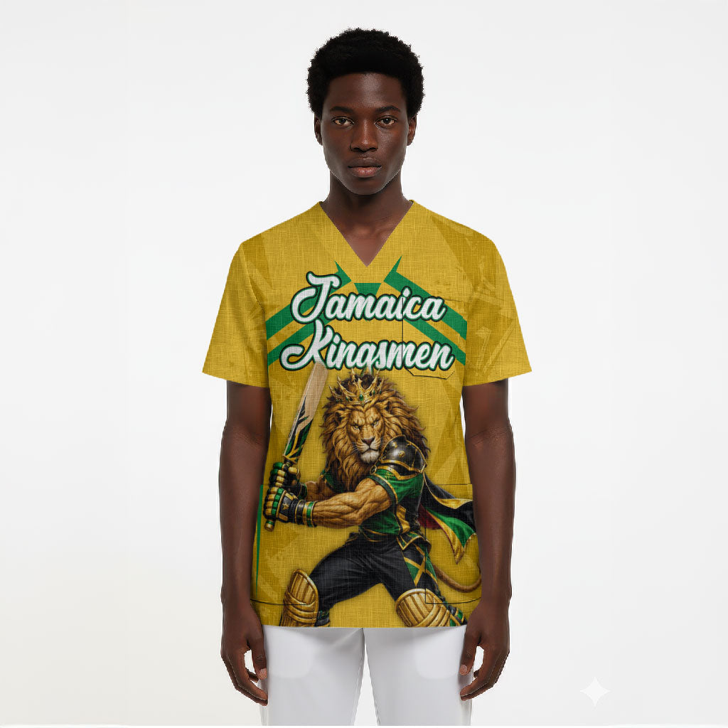 Personalized Jamaica Kingsmen Cricket Lion Scrub Top Royal King Batsman Sports Graphic Art