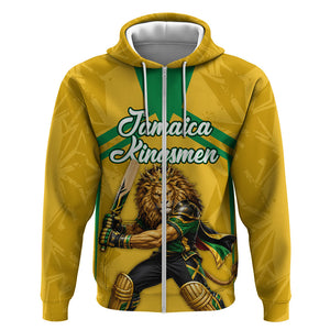 Personalized Jamaica Kingsmen Cricket Lion Zip Hoodie Royal King Batsman Sports Graphic Art