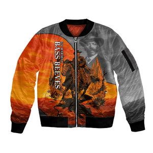 Bass Reeves Sleeve Zip Bomber Jacket Vintage Black Cowboy Old West Lawman