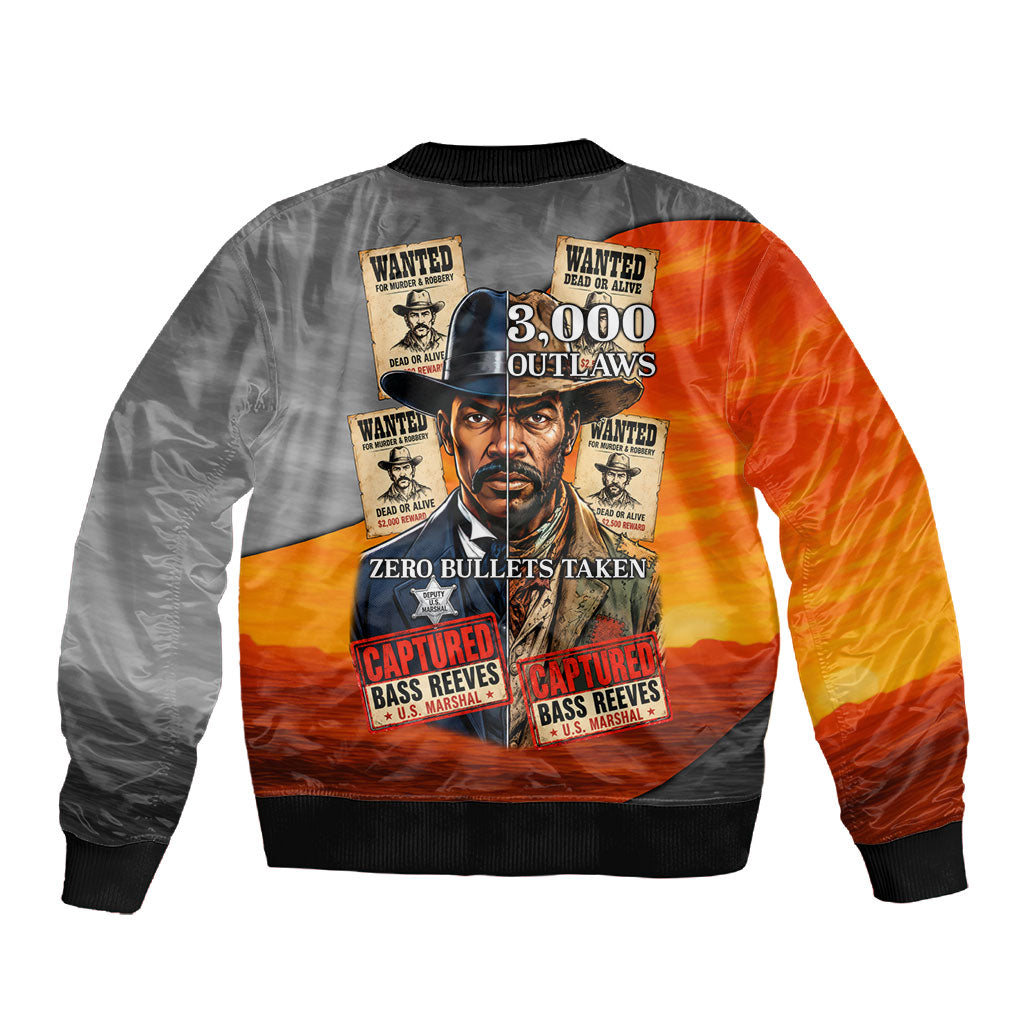 Bass Reeves Sleeve Zip Bomber Jacket Vintage Black Cowboy Old West Lawman