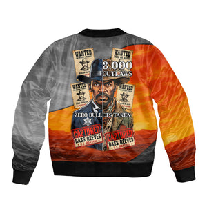 Bass Reeves Sleeve Zip Bomber Jacket Vintage Black Cowboy Old West Lawman