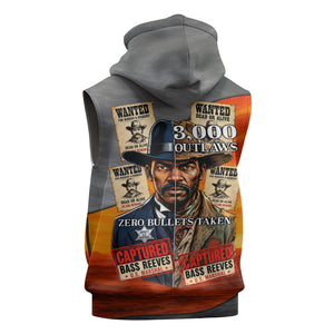 Bass Reeves Sleeveless Zip Hoodie Vintage Black Cowboy Old West Lawman