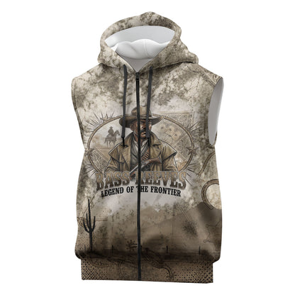 Bass Reeves Legend Black Cowboy Sleeveless Zip Hoodie Western Legend Vintage - Legend Of The Frontier