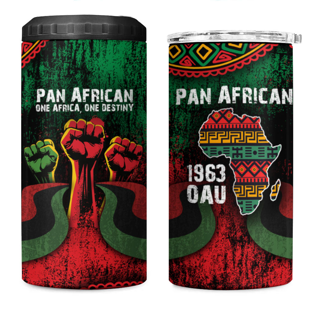 Pan African One Africa One Destiny Raised Fists Map 4 in 1 Can Cooler Tumbler African Vintage Grunge Heritage Unity
