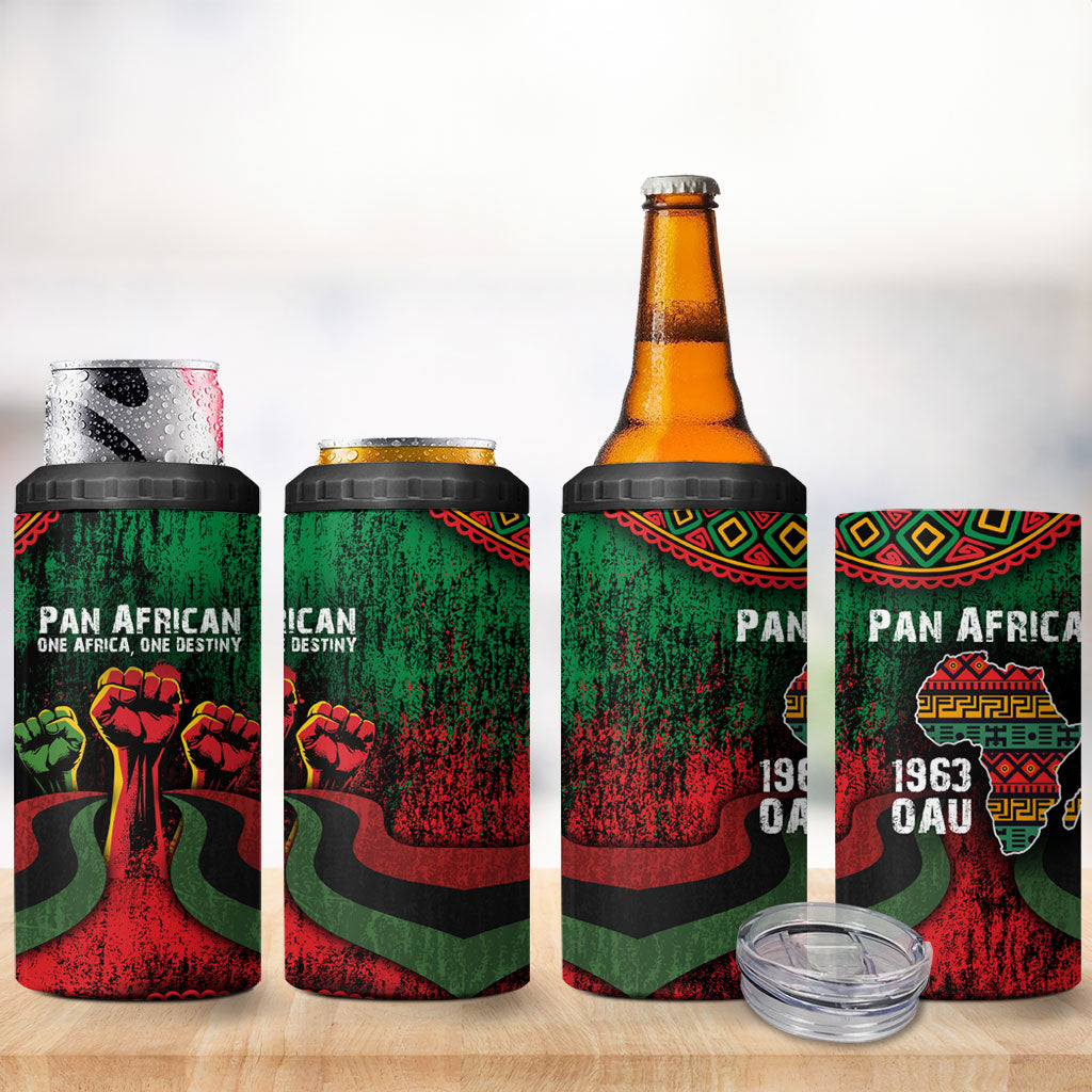 Pan African One Africa One Destiny Raised Fists Map 4 in 1 Can Cooler Tumbler African Vintage Grunge Heritage Unity