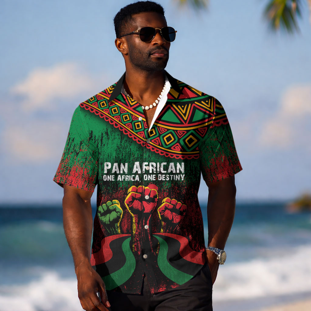 Pan African One Africa One Destiny Raised Fists Map Hawaiian Shirt African Vintage Grunge Heritage Unity