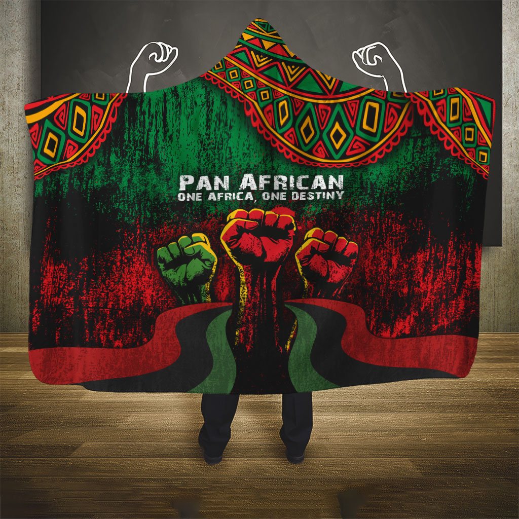 Pan African One Africa One Destiny Raised Fists Map Hooded Blanket African Vintage Grunge Heritage Unity