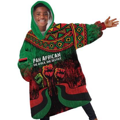 Pan African One Africa One Destiny Raised Fists Map Kid Wearable Blanket Hoodie African Vintage Grunge Heritage Unity