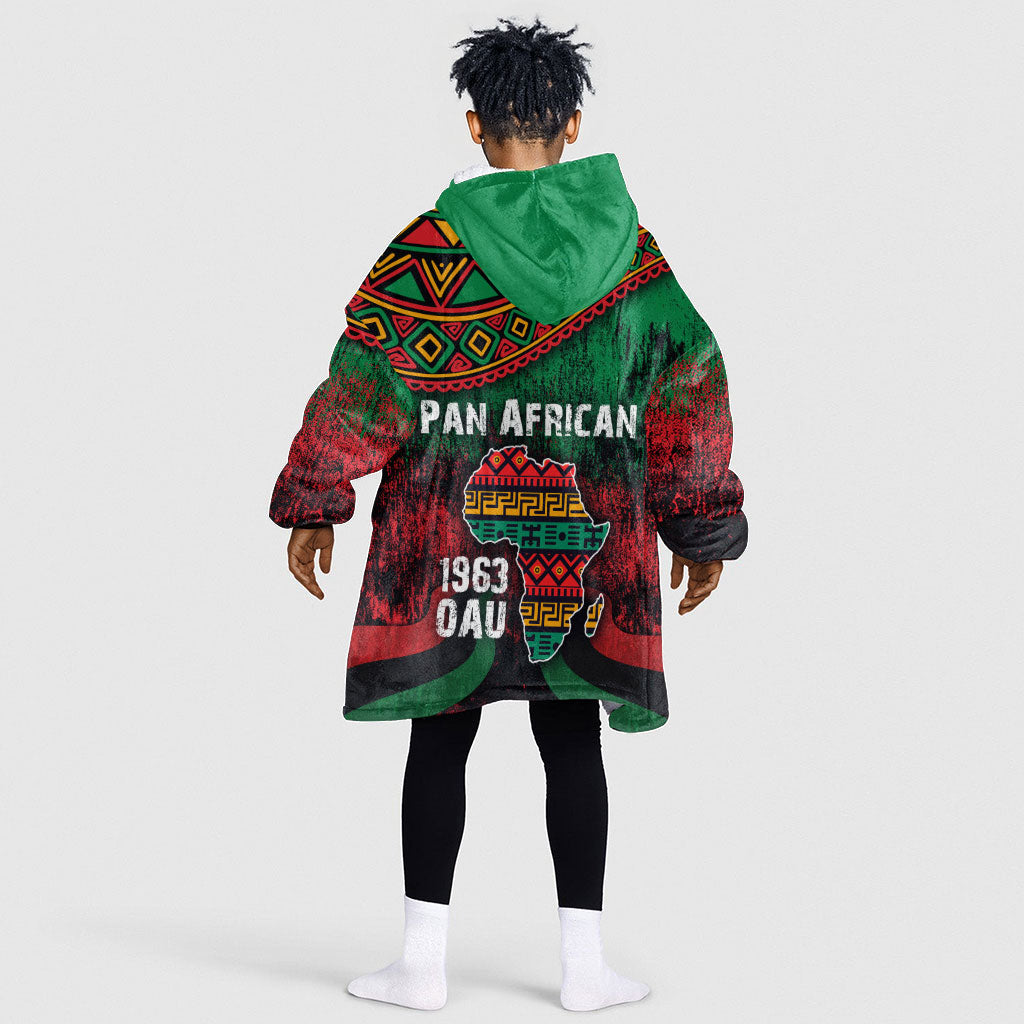 Pan African One Africa One Destiny Raised Fists Map Kid Wearable Blanket Hoodie African Vintage Grunge Heritage Unity