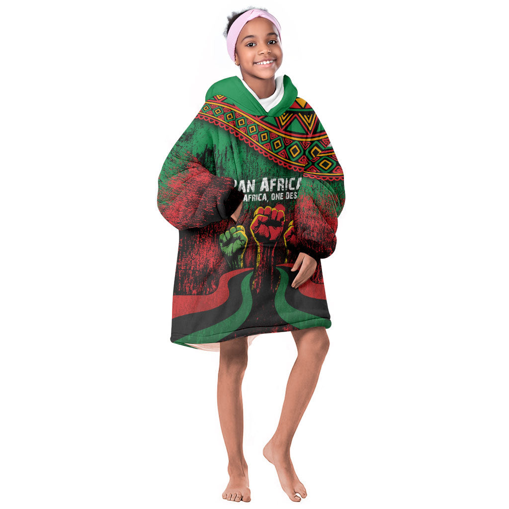 Pan African One Africa One Destiny Raised Fists Map Kid Wearable Blanket Hoodie African Vintage Grunge Heritage Unity