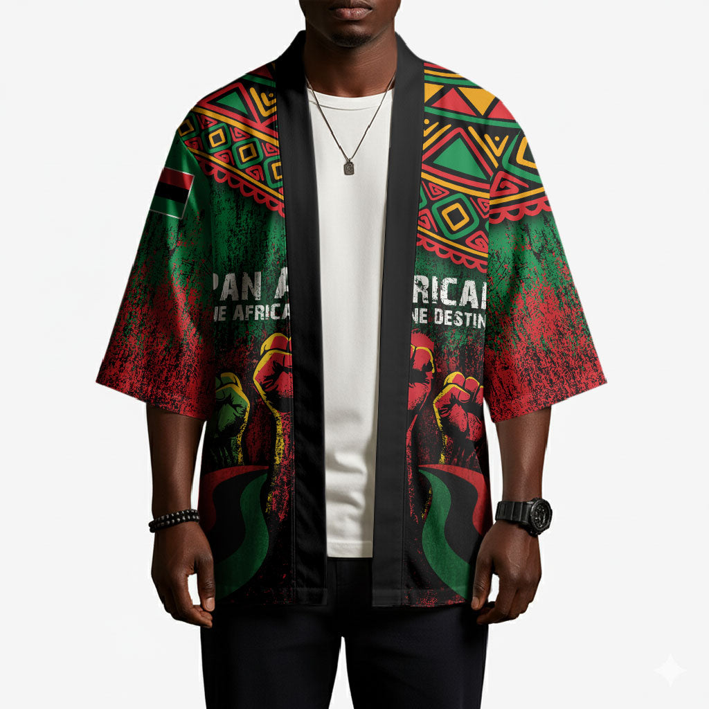 Pan African One Africa One Destiny Raised Fists Map Kimono African Vintage Grunge Heritage Unity