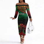Pan African One Africa One Destiny Raised Fists Map Off The Shoulder Long Sleeve Dress African Vintage Grunge Heritage Unity