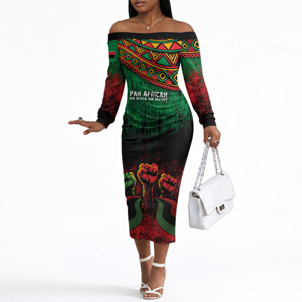 Pan African One Africa One Destiny Raised Fists Map Off The Shoulder Long Sleeve Dress African Vintage Grunge Heritage Unity