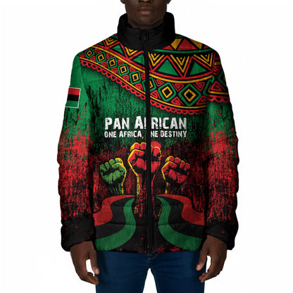 Pan African One Africa One Destiny Raised Fists Map Padded Jacket African Vintage Grunge Heritage Unity
