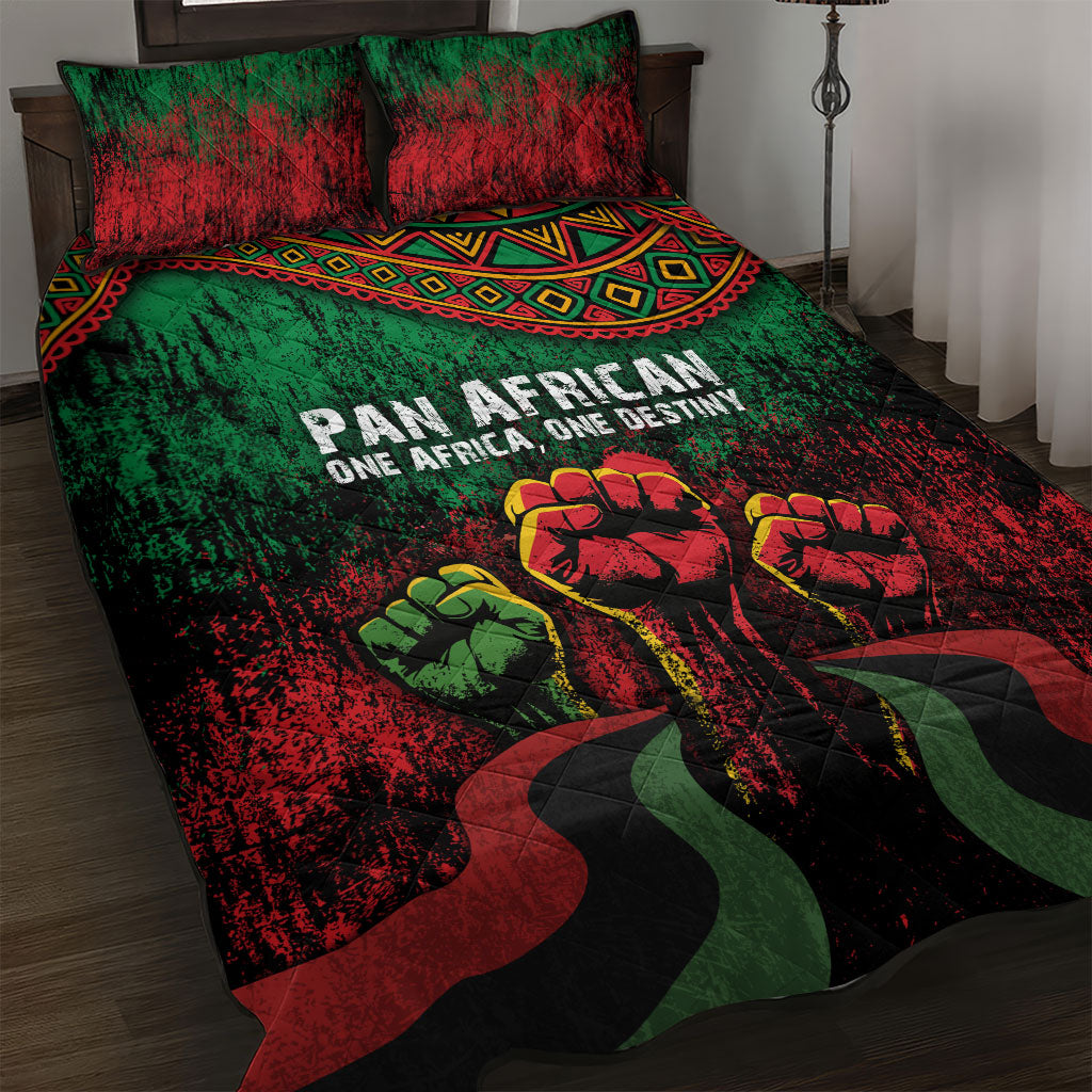 Pan African One Africa One Destiny Raised Fists Map Quilt Bed Set African Vintage Grunge Heritage Unity