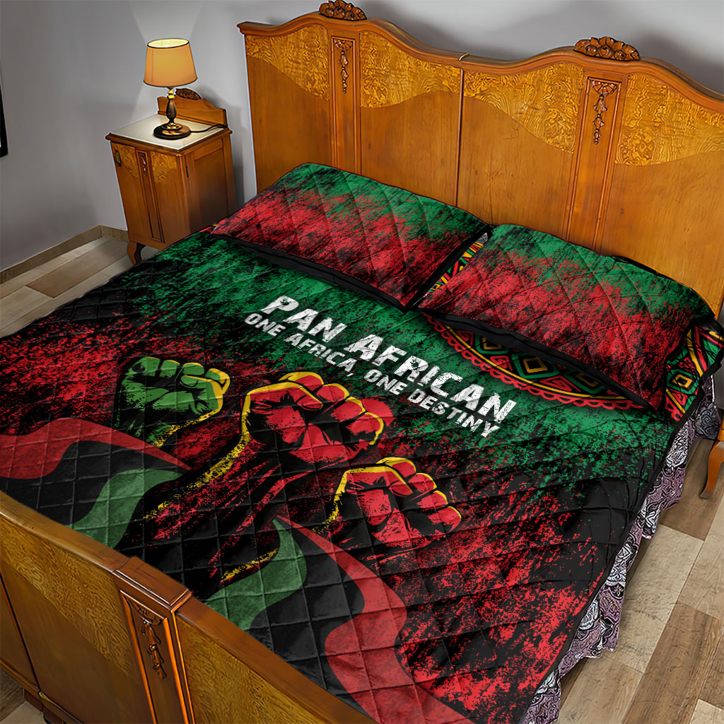 Pan African One Africa One Destiny Raised Fists Map Quilt Bed Set African Vintage Grunge Heritage Unity