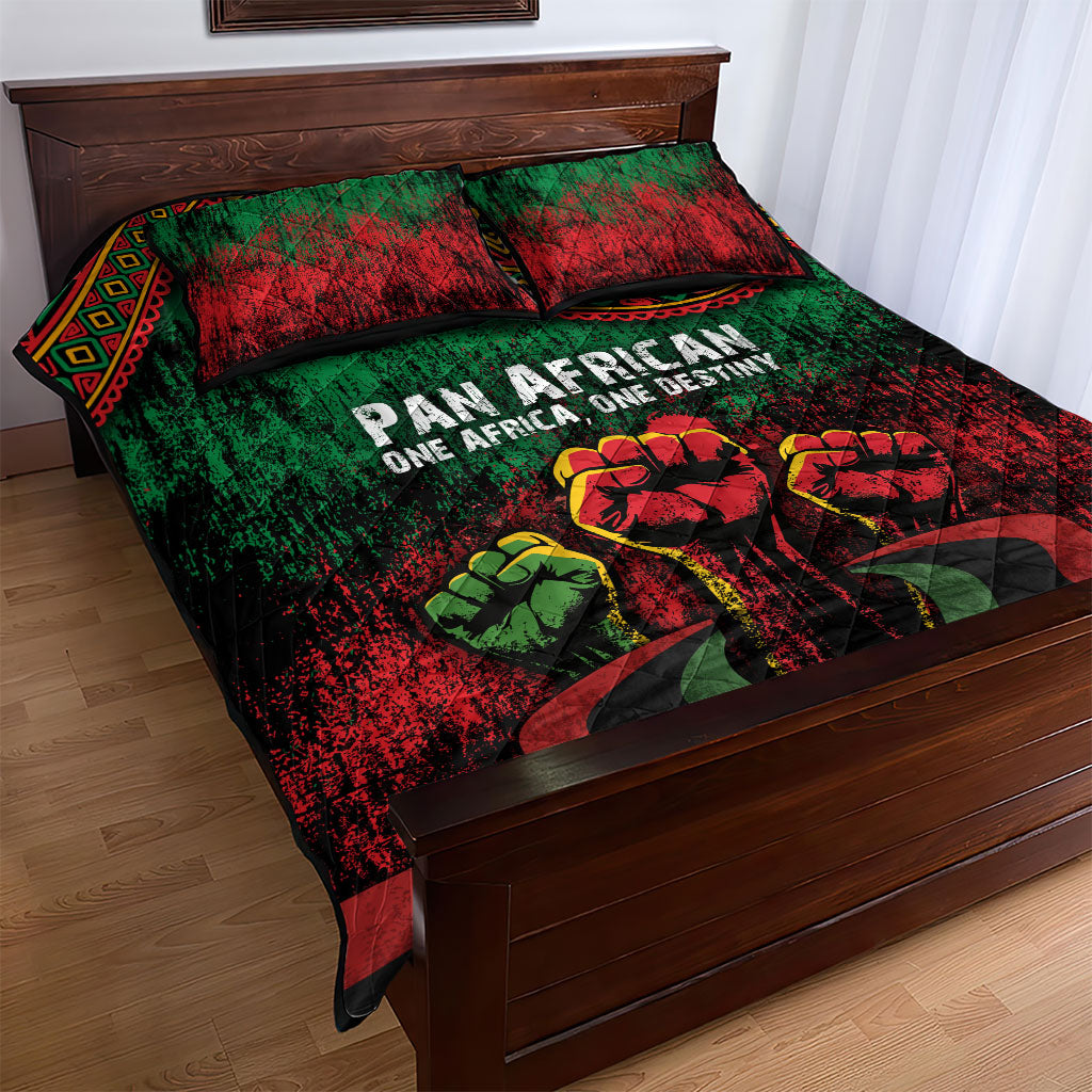 Pan African One Africa One Destiny Raised Fists Map Quilt Bed Set African Vintage Grunge Heritage Unity