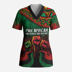 Pan African One Africa One Destiny Raised Fists Map Scrub Top African Vintage Grunge Heritage Unity