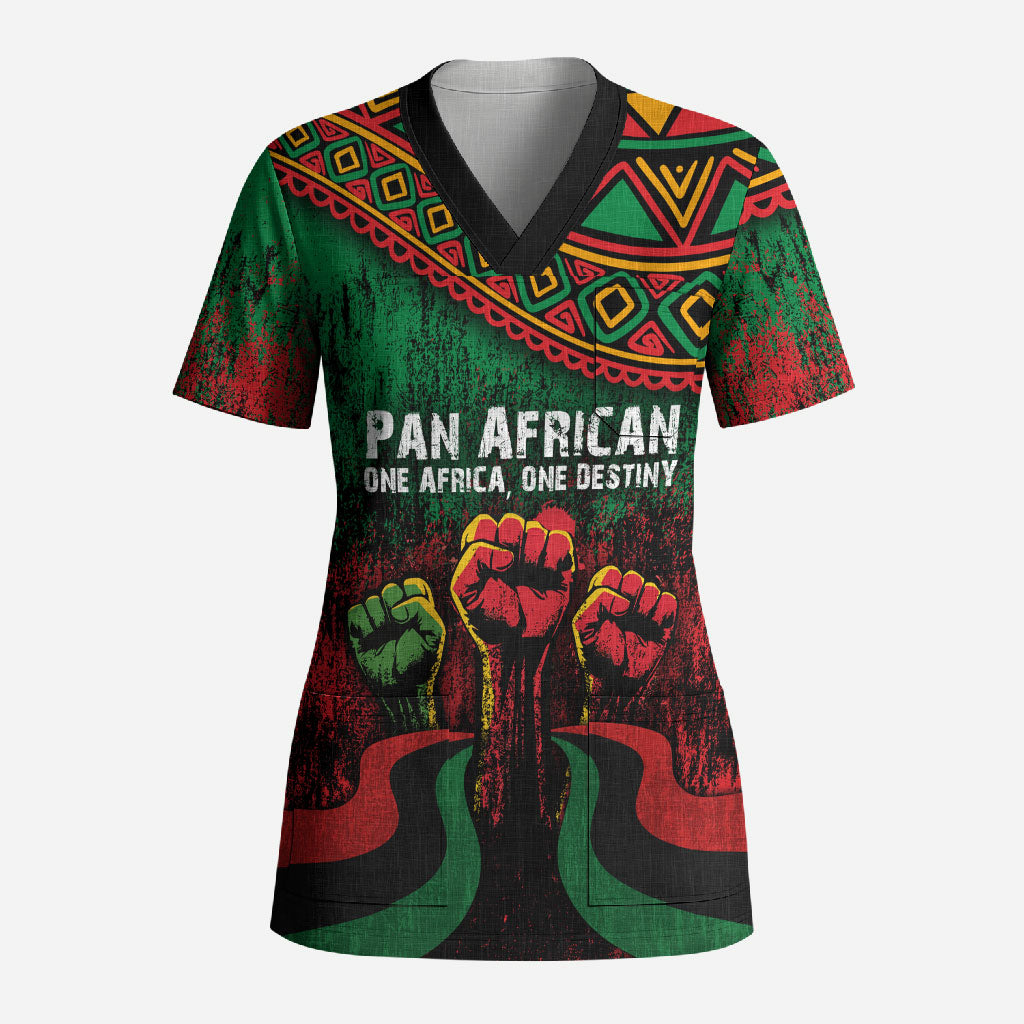Pan African One Africa One Destiny Raised Fists Map Scrub Top African Vintage Grunge Heritage Unity