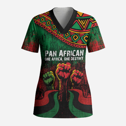 Pan African One Africa One Destiny Raised Fists Map Scrub Top African Vintage Grunge Heritage Unity
