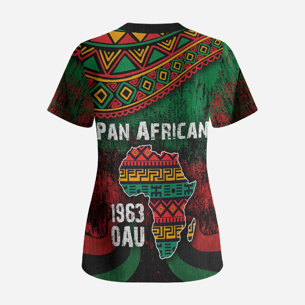 Pan African One Africa One Destiny Raised Fists Map Scrub Top African Vintage Grunge Heritage Unity