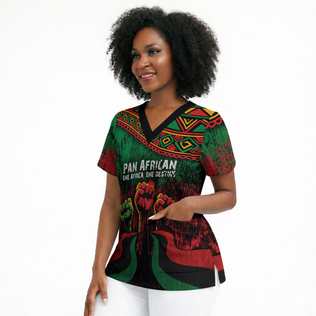 Pan African One Africa One Destiny Raised Fists Map Scrub Top African Vintage Grunge Heritage Unity