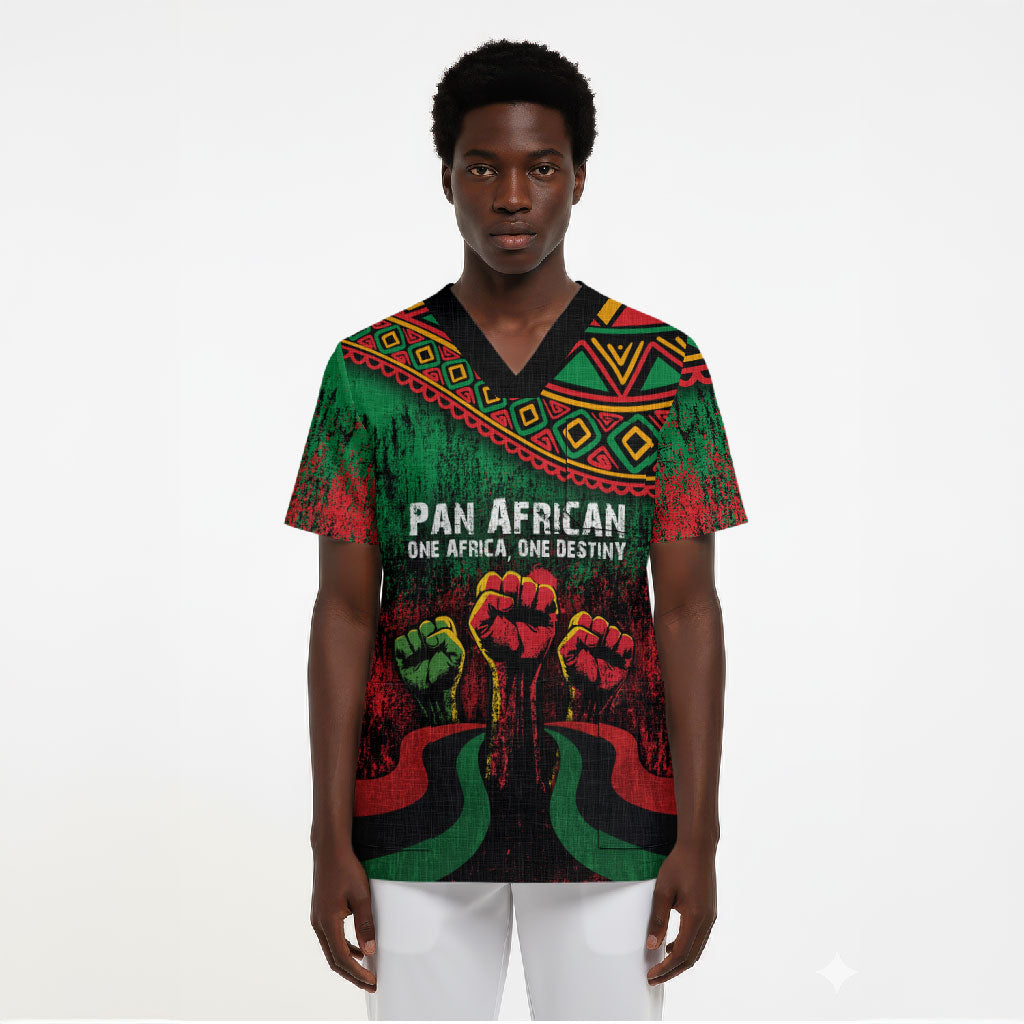 Pan African One Africa One Destiny Raised Fists Map Scrub Top African Vintage Grunge Heritage Unity