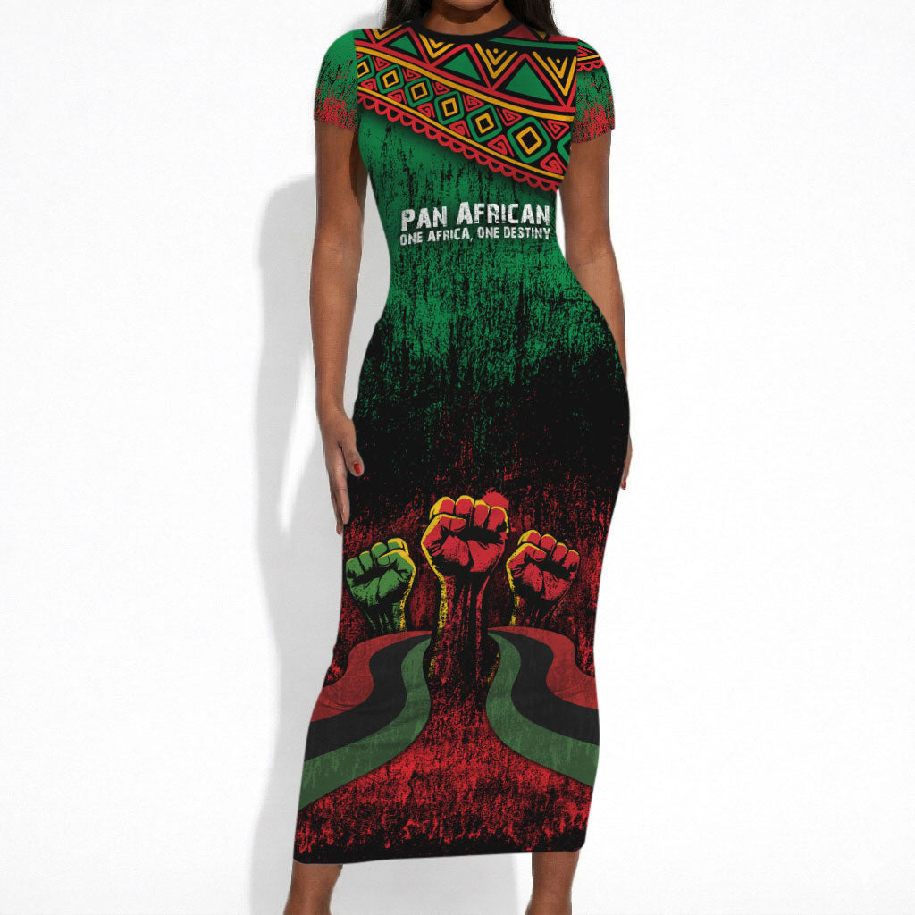 Pan African One Africa One Destiny Raised Fists Map Short Sleeve Bodycon Dress African Vintage Grunge Heritage Unity