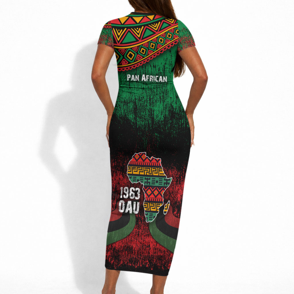 Pan African One Africa One Destiny Raised Fists Map Short Sleeve Bodycon Dress African Vintage Grunge Heritage Unity