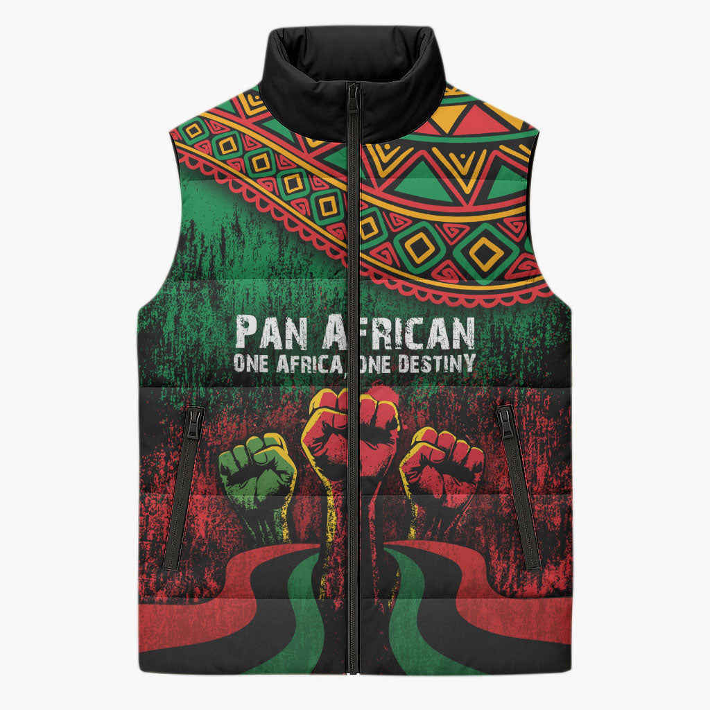 Pan African One Africa One Destiny Raised Fists Map Sleeveless Puffer Jacket African Vintage Grunge Heritage Unity