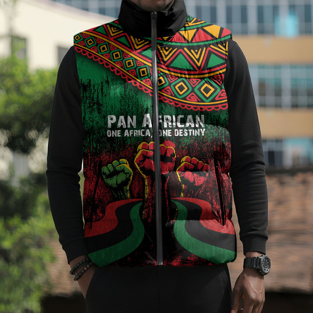 Pan African One Africa One Destiny Raised Fists Map Sleeveless Puffer Jacket African Vintage Grunge Heritage Unity