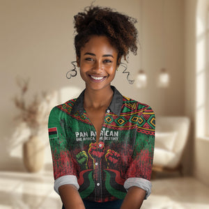 Pan African One Africa One Destiny Raised Fists Map Women Casual Shirt African Vintage Grunge Heritage Unity
