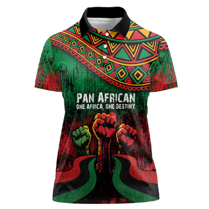 Pan African One Africa One Destiny Raised Fists Map Women Polo Shirt African Vintage Grunge Heritage Unity