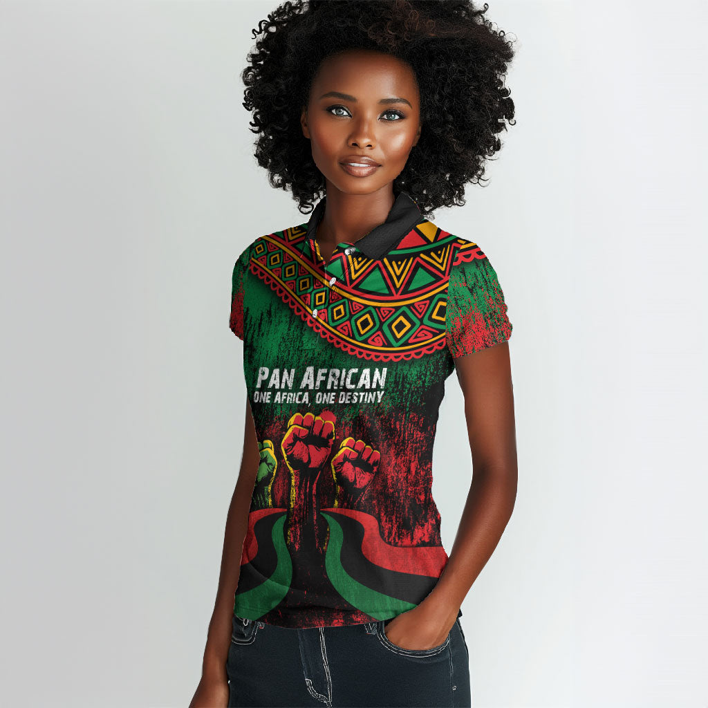 Pan African One Africa One Destiny Raised Fists Map Women Polo Shirt African Vintage Grunge Heritage Unity