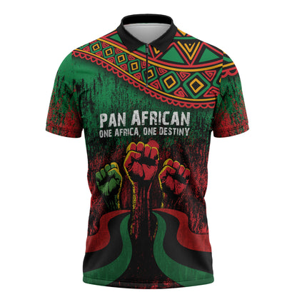 Pan African One Africa One Destiny Raised Fists Map Zipper Polo Shirt African Vintage Grunge Heritage Unity