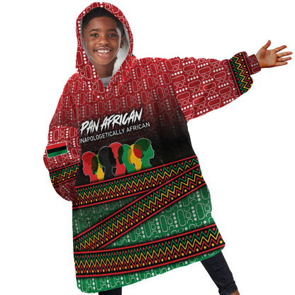 Unapologetically African Pan African Profile Kid Wearable Blanket Hoodie Black Liberation Tribal Geometric Africa Map Raised Fist