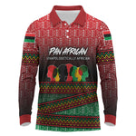 Unapologetically African Pan African Profile Long Sleeve Polo Shirt Black Liberation Tribal Geometric Africa Map Raised Fist