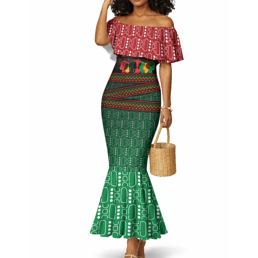 Unapologetically African Pan African Profile Mermaid Dress Black Liberation Tribal Geometric Africa Map Raised Fist