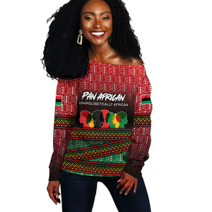 Unapologetically African Pan African Profile Off Shoulder Sweater Black Liberation Tribal Geometric Africa Map Raised Fist