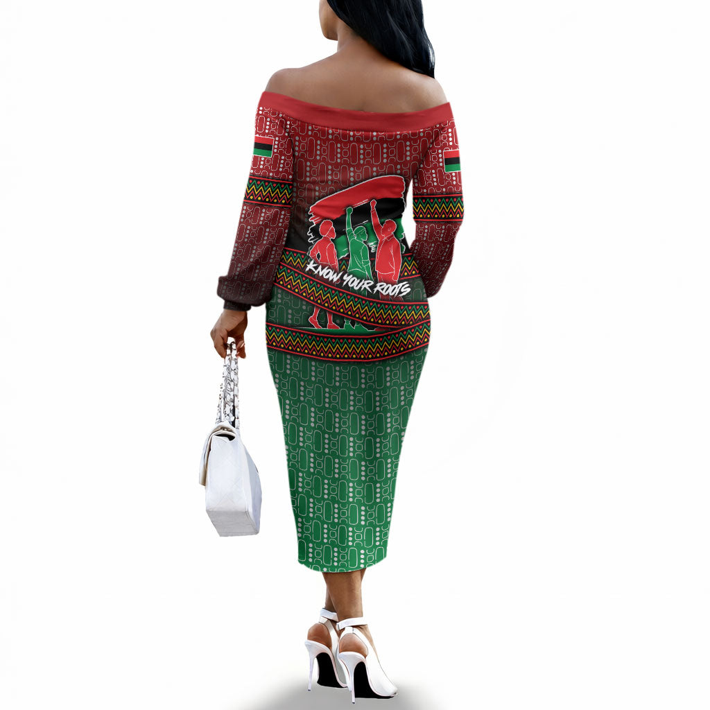 Unapologetically African Pan African Profile Off The Shoulder Long Sleeve Dress Black Liberation Tribal Geometric Africa Map Raised Fist
