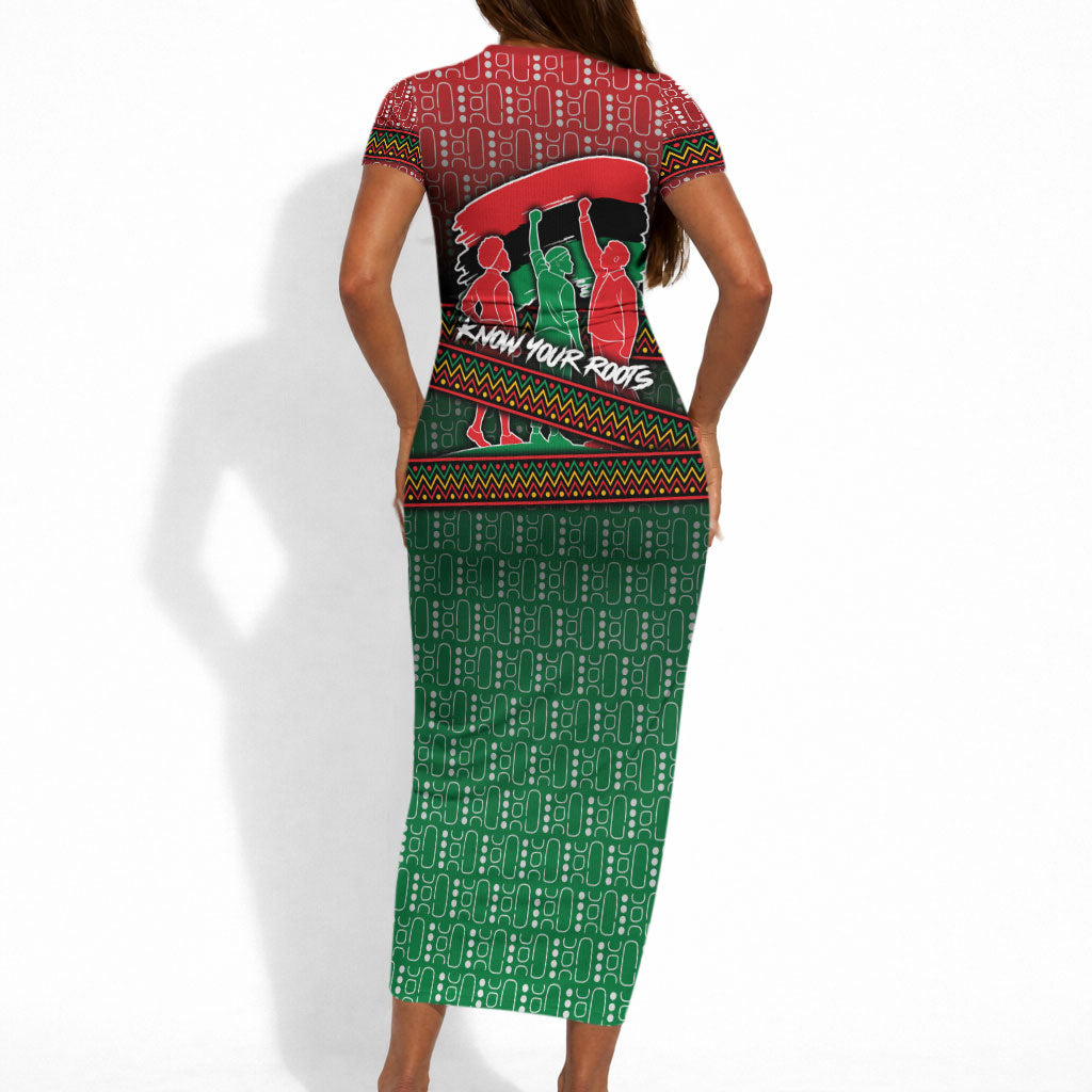 Unapologetically African Pan African Profile Short Sleeve Bodycon Dress Black Liberation Tribal Geometric Africa Map Raised Fist