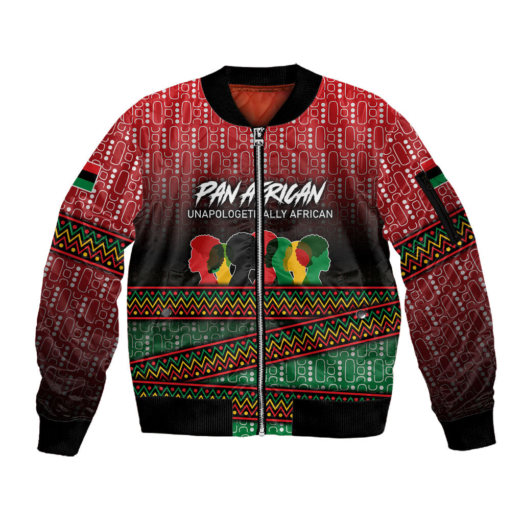 Unapologetically African Pan African Profile Sleeve Zip Bomber Jacket Black Liberation Tribal Geometric Africa Map Raised Fist