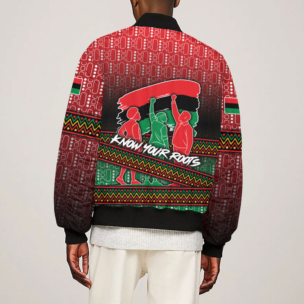 Unapologetically African Pan African Profile Sleeve Zip Bomber Jacket Black Liberation Tribal Geometric Africa Map Raised Fist