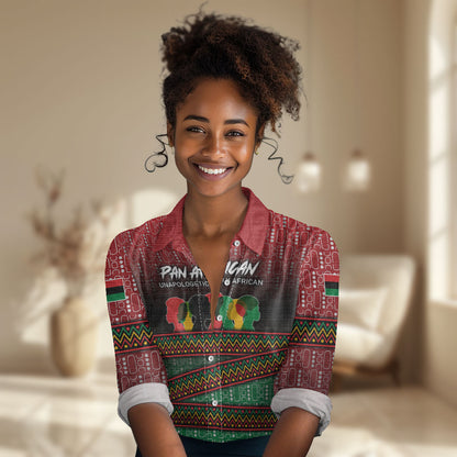 Unapologetically African Pan African Profile Women Casual Shirt Black Liberation Tribal Geometric Africa Map Raised Fist